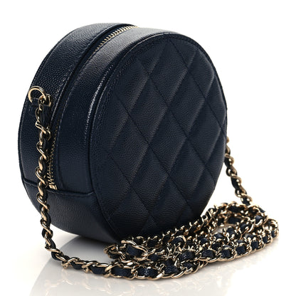 Chanel Caviar Quilted Gripoix CC Round Clutch With Chain Navy 3 of 11