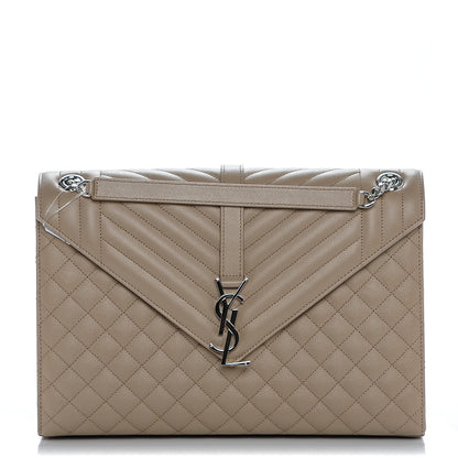 Saint Laurent Grain De Poudre Large Tri-Quilt Monogram Satchel Dark Beige 1 of 6