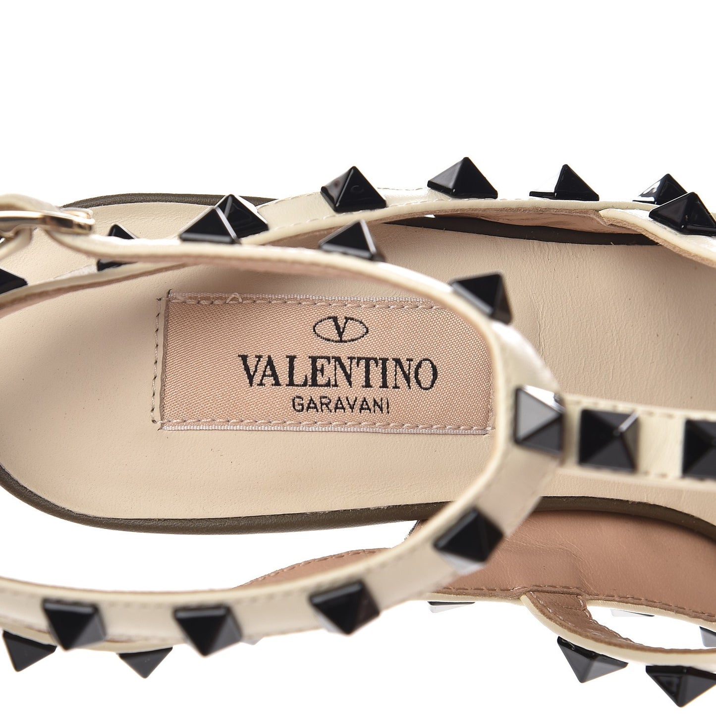 Nappa Rockstud Ankle Strap 100mm Pumps 36 Army Green Light Ivory