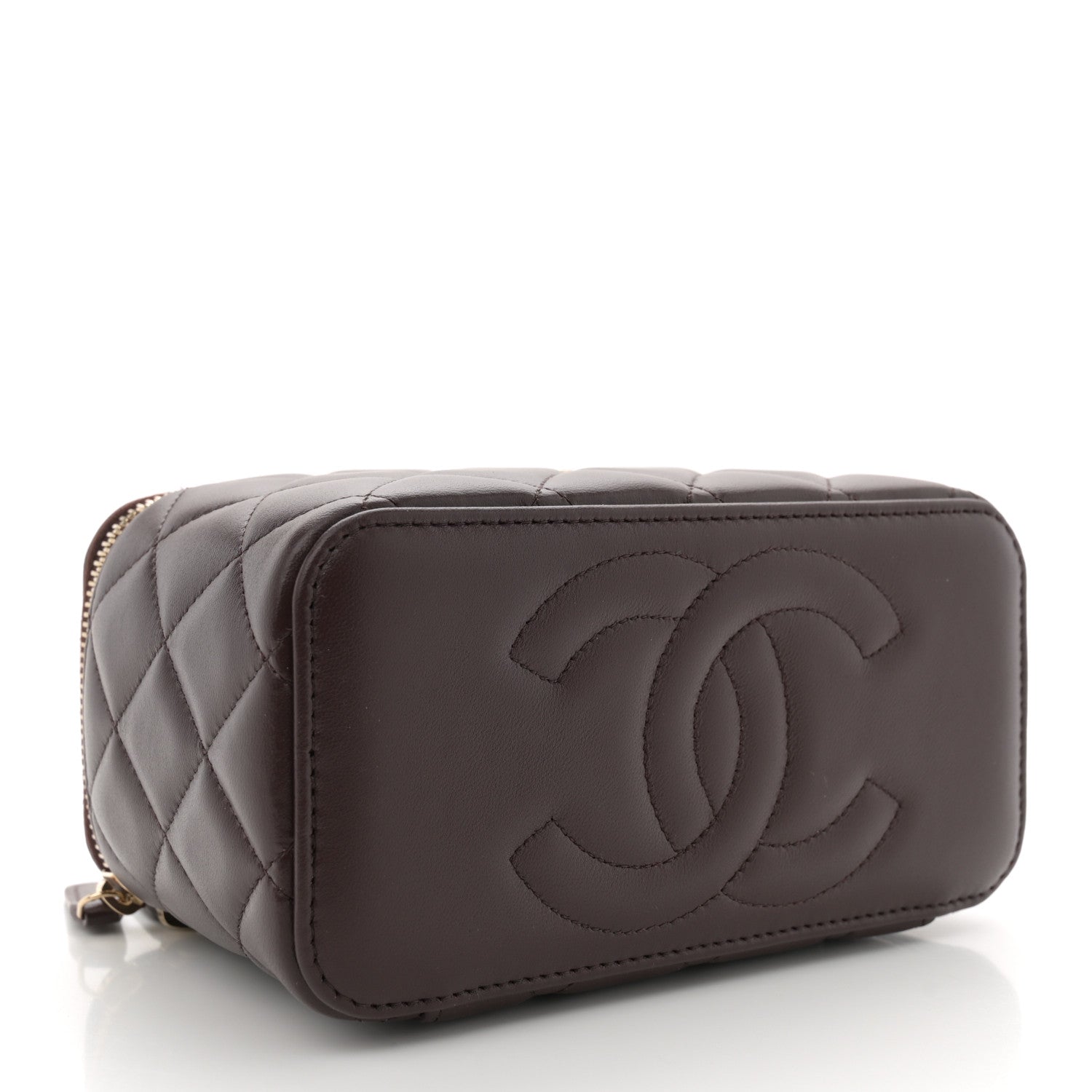 Chanel Lambskin Quilted Small Top Handle Vanity Case With Chain Dark Brown 3 of 9