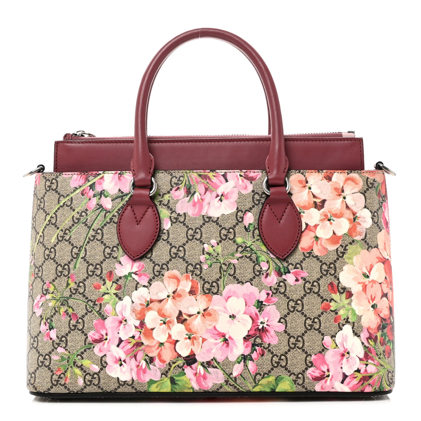 GG Supreme Monogram Blooms Small Zip Top Tote Beige Multicolor Dry Rose