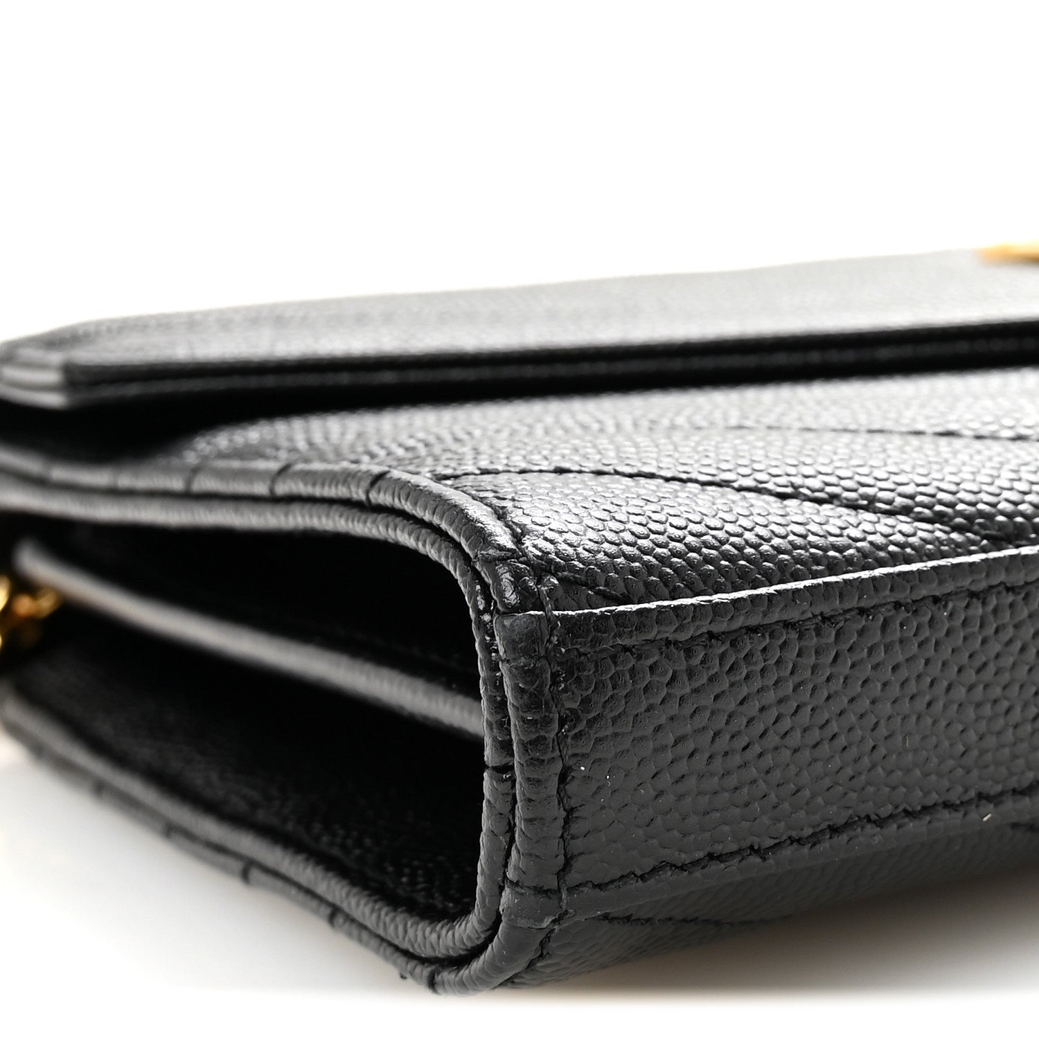 Saint Laurent Grain De Poudre Matelasse Chevron Monogram Chain Wallet Black 8 of 9