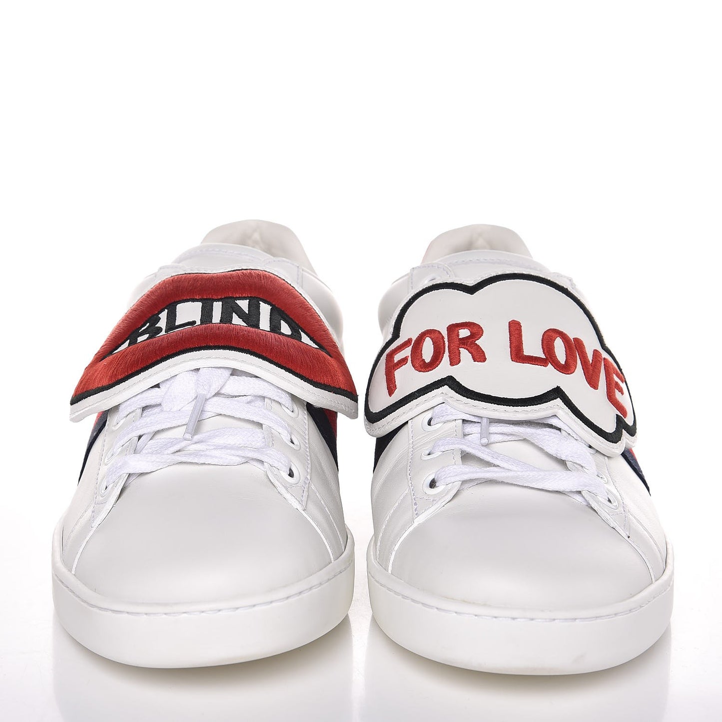 Calfskin Ayers Web Blind for Love Embroidered Ace Sneakers 40.5 White
