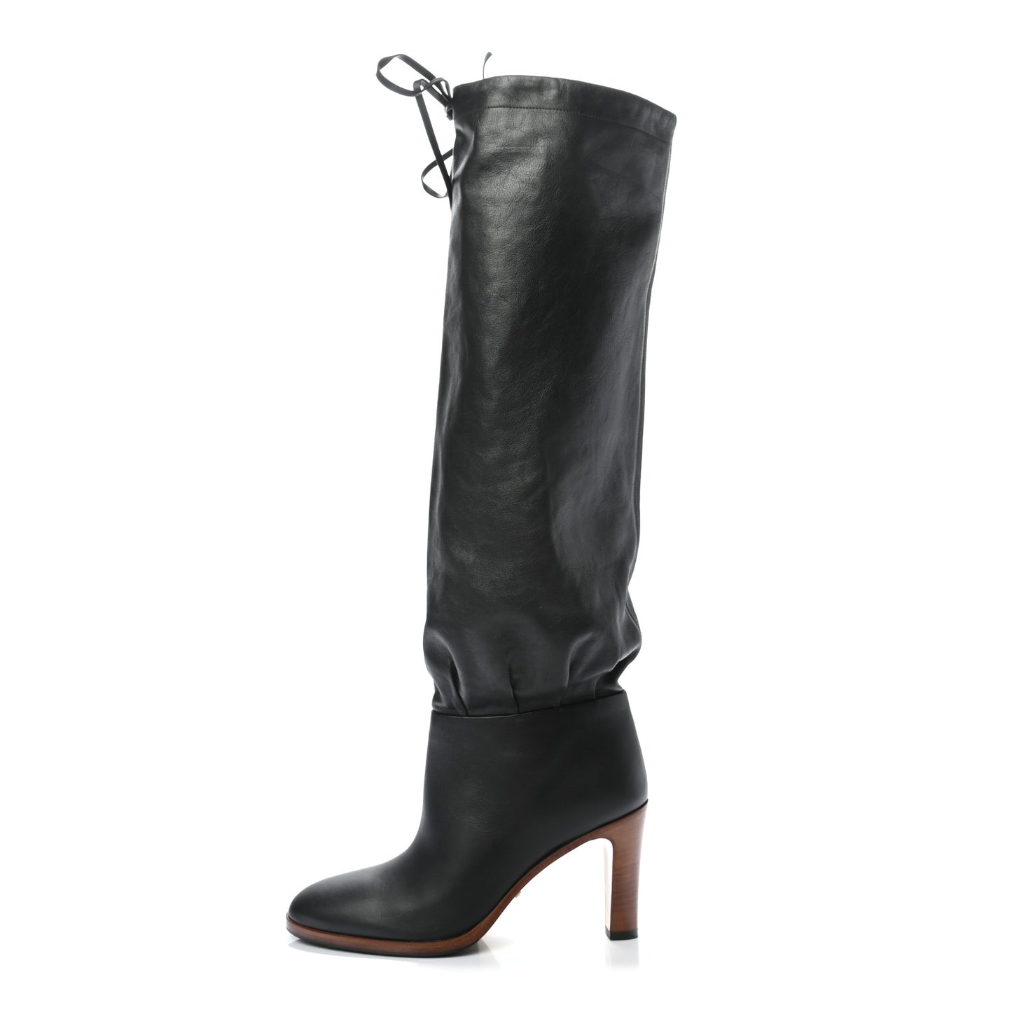 Deauville Calfskin Cinched Knee High Boots 37.5 Black