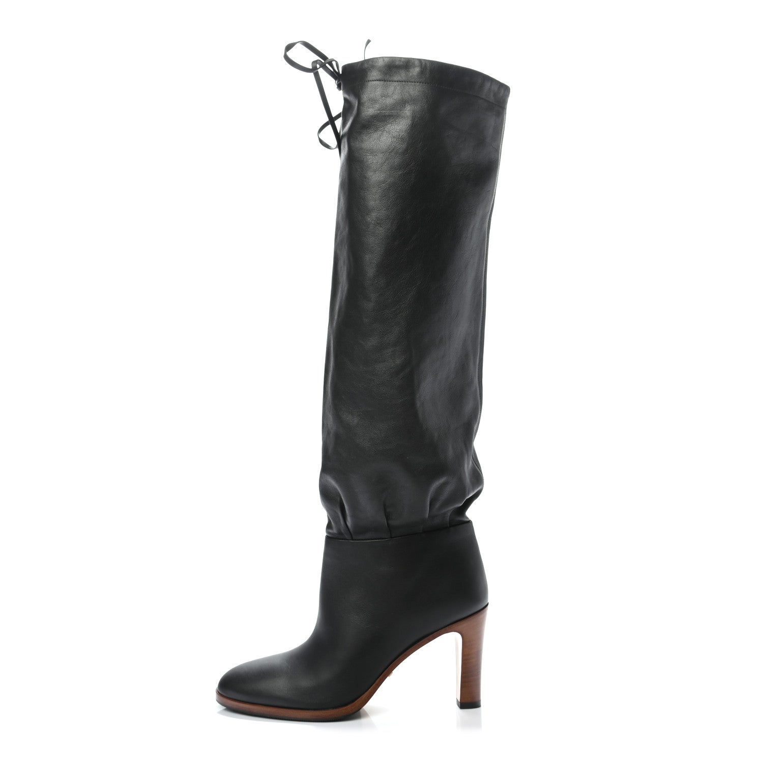 Gucci Deauville Calfskin Cinched Knee High Boots 37.5 Black 1 of 6