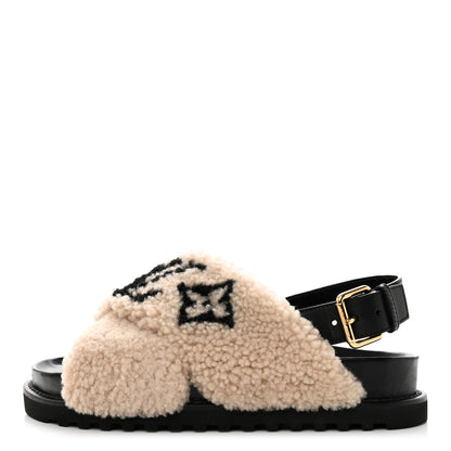 Louis Vuitton Shearling Calfskin Paseo Flat Comfort Sandal 38 Beige 1 of 7