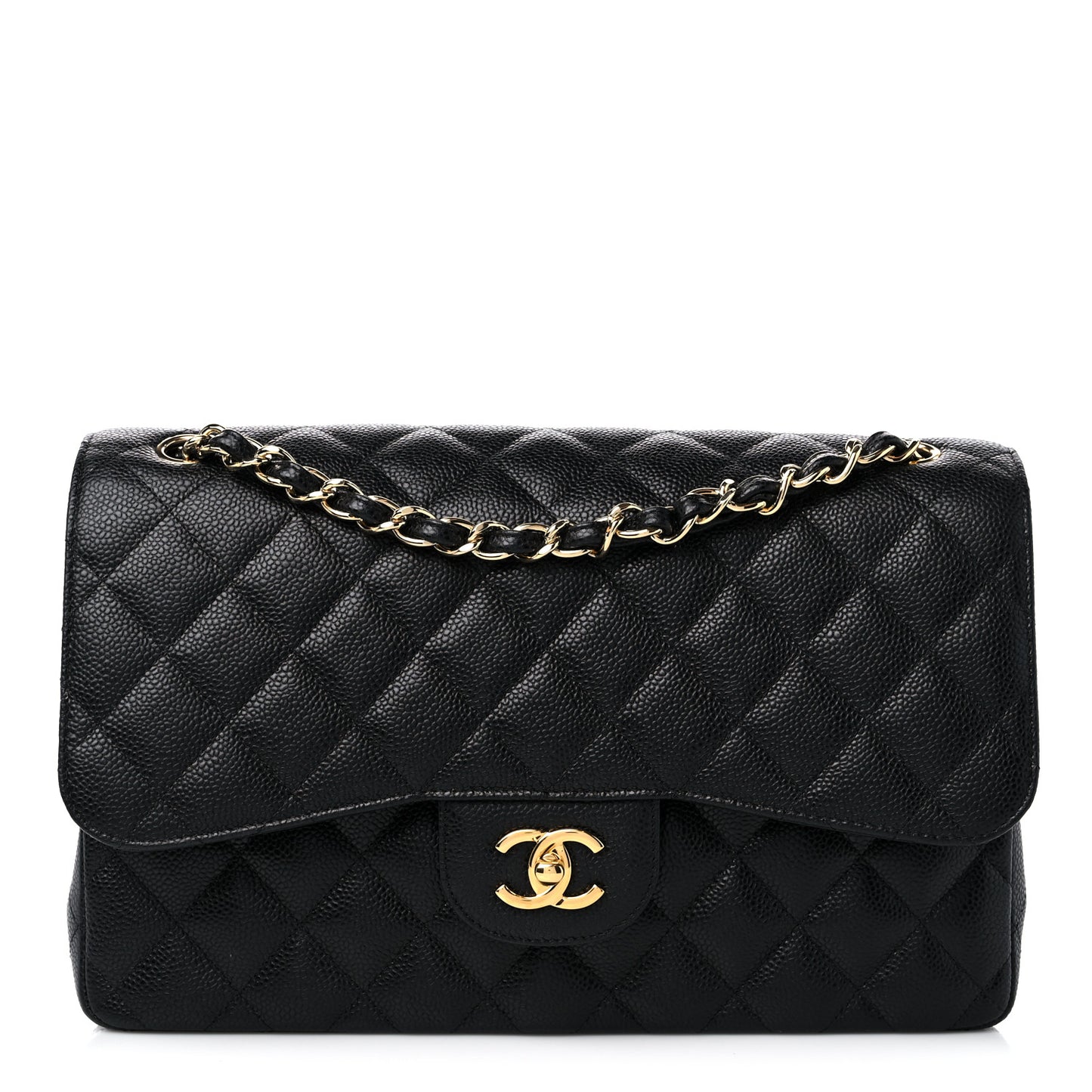 Caviar Quilted Jumbo Double Flap Black