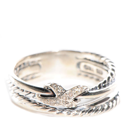 David Yurman Sterling Silver Diamond X Crossover Ring 6 1 of 4