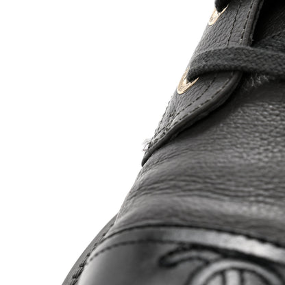 Chanel Grained Calfskin Shiny Calfskin CC Lace Up Combat Boots 38.5 Grey 9 of 11