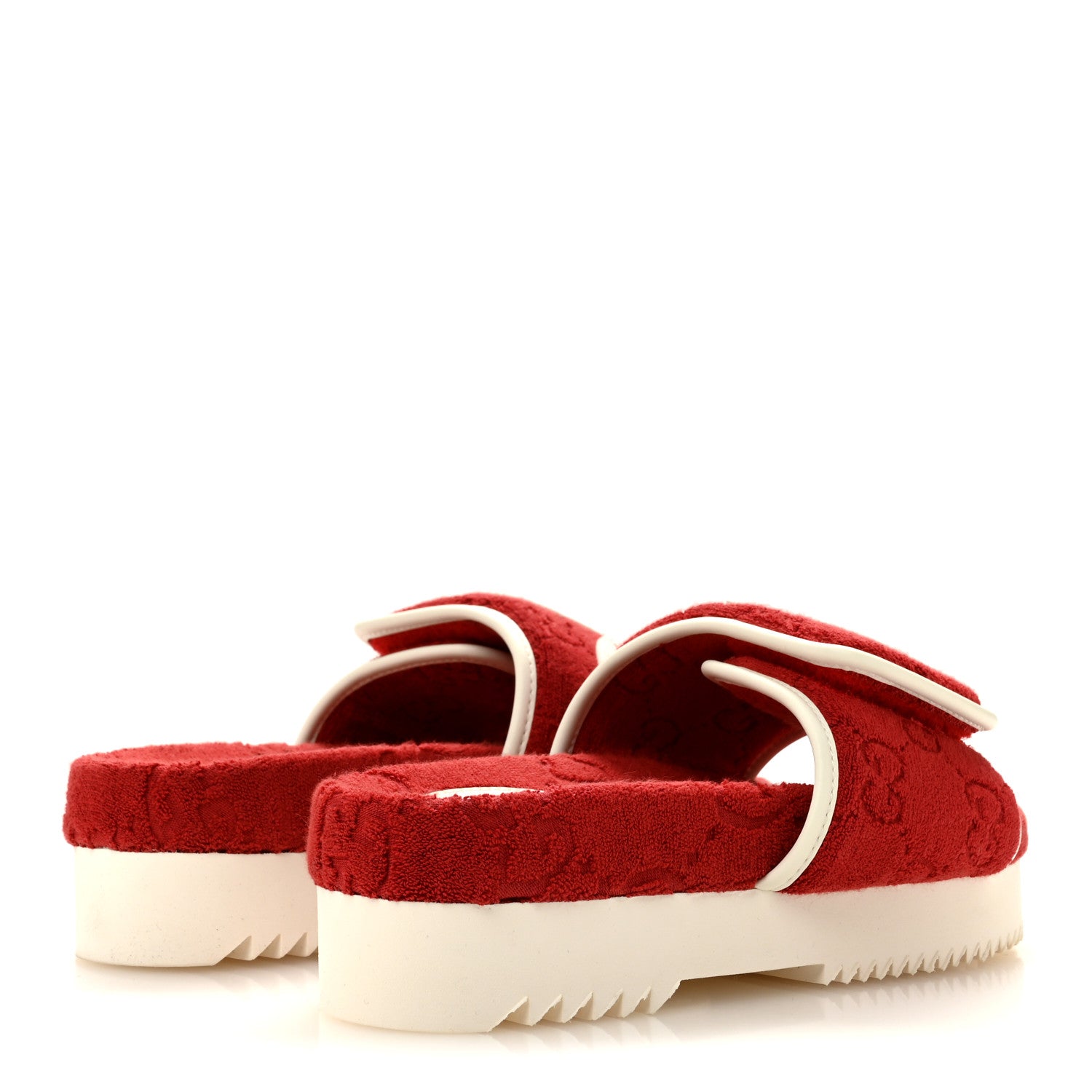 Gucci X ADIDAS Terry Cloth GG Monogram Womens Platform Sandals 36 Maple Red Off White 5 of 9
