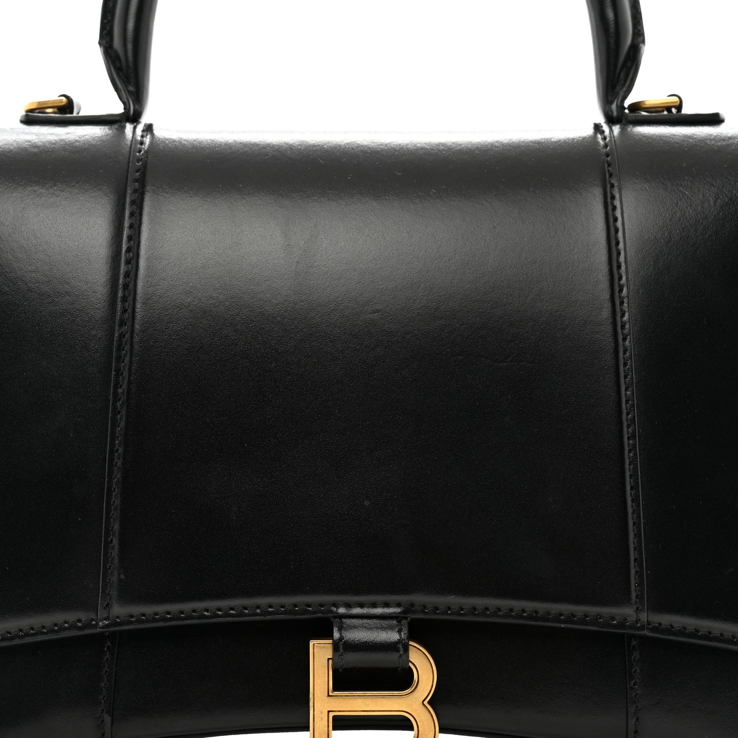 Shiny Box Calfskin Medium Hourglass Top Handle Bag Black