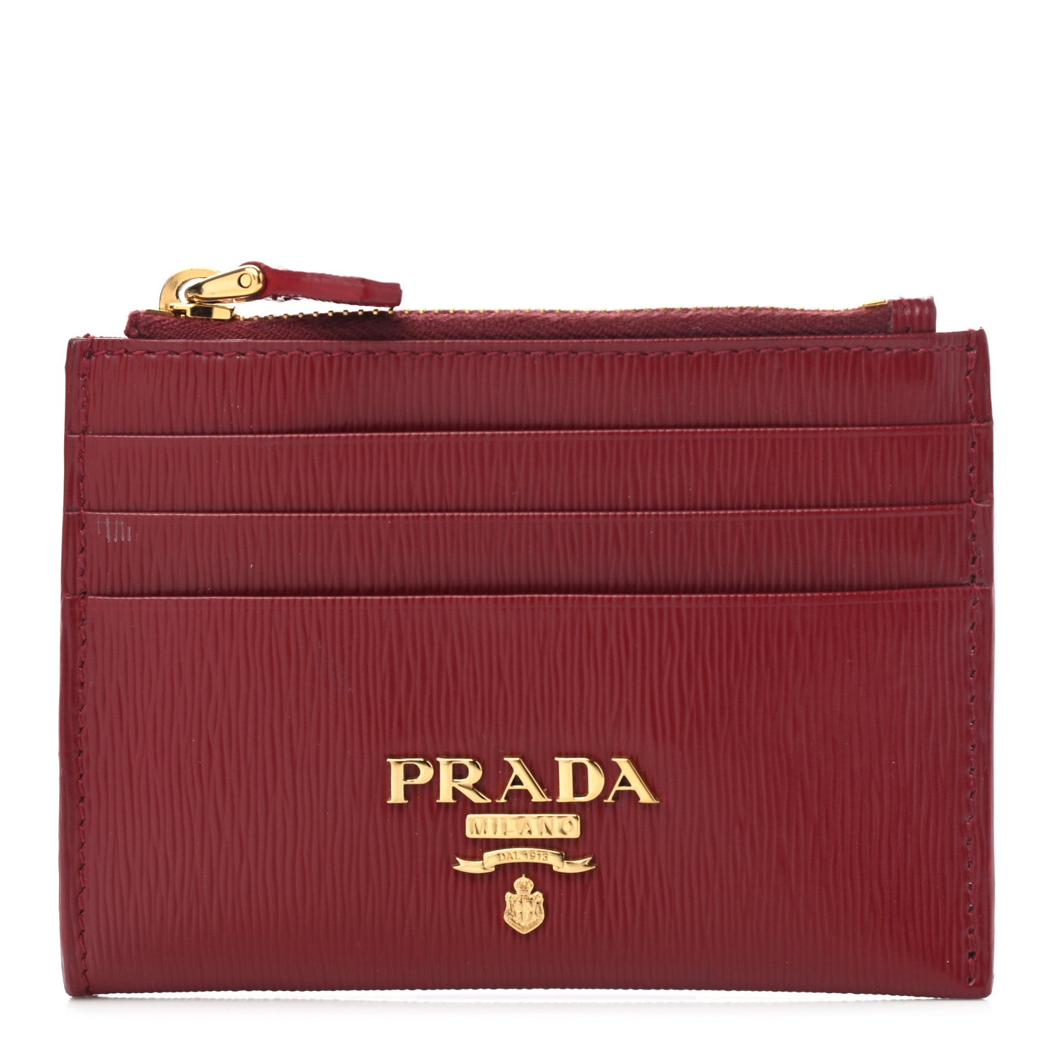 Prada Vitello Move Zip Top Card Holder Wallet Fuoco 1 of 8