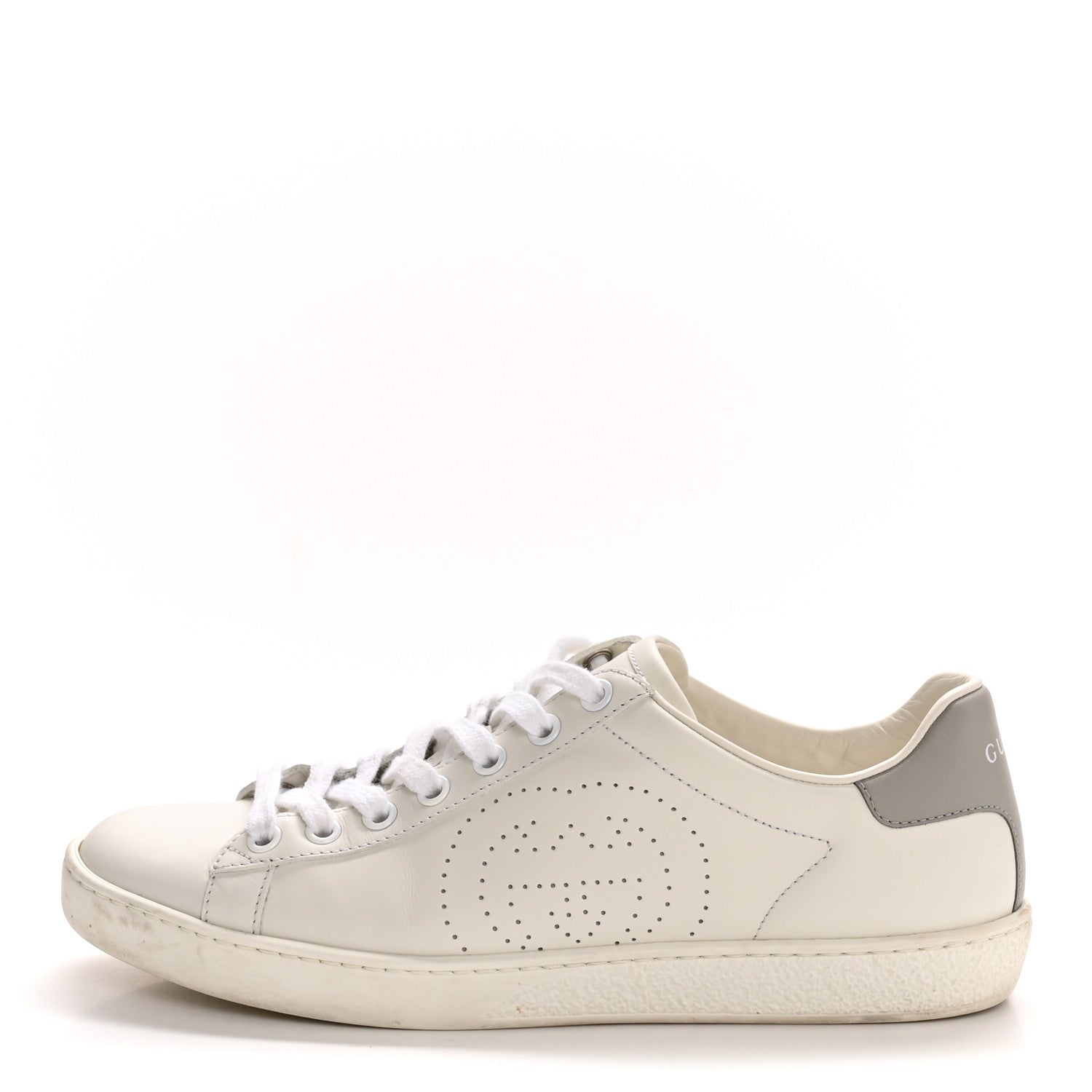 Gucci Calfskin Interlocking G Perforated Womens Ace Sneakers 36.5 White Grey Sky 1 of 11