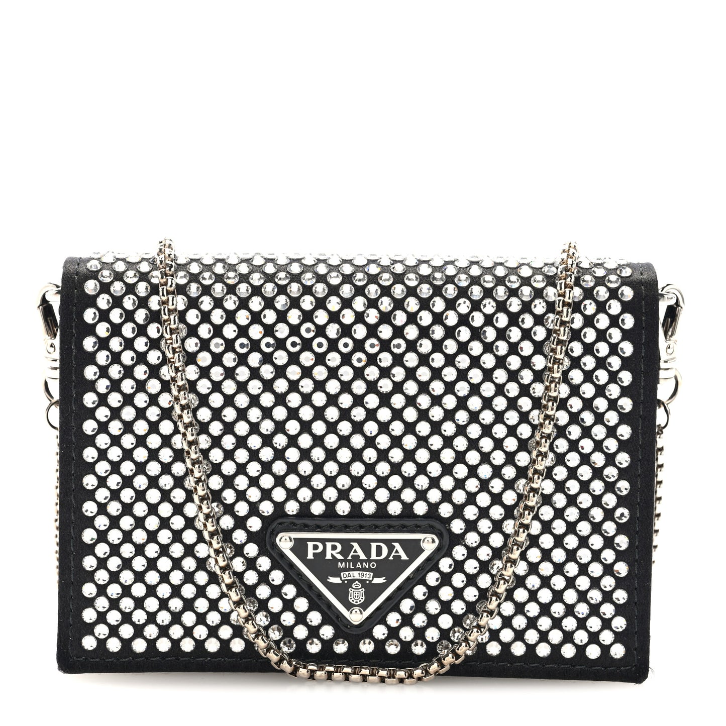 Satin Crystal Metal Triangle Logo Card Holder With Strap Cristal Cristal