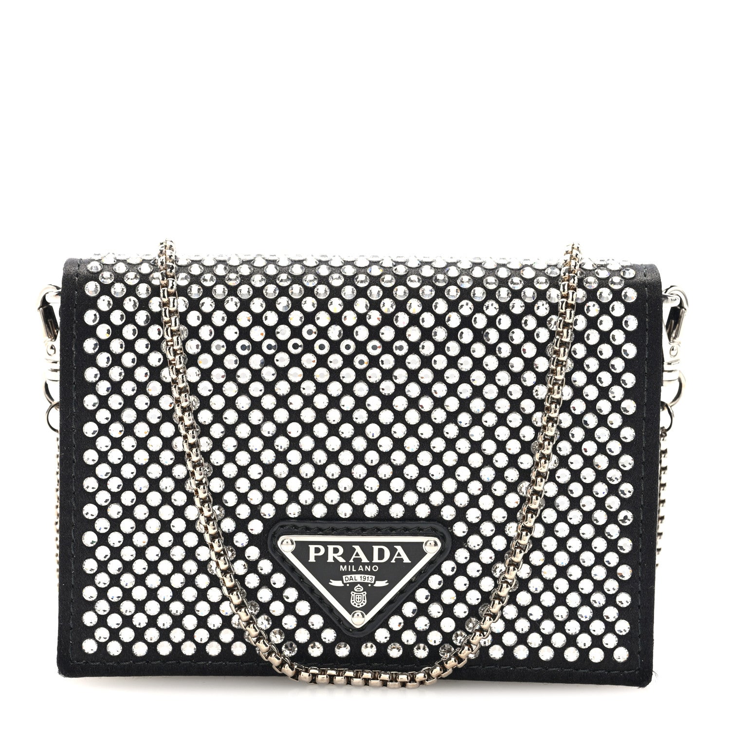 Prada Satin Crystal Metal Triangle Logo Card Holder With Strap Cristal Cristal 7 of 9