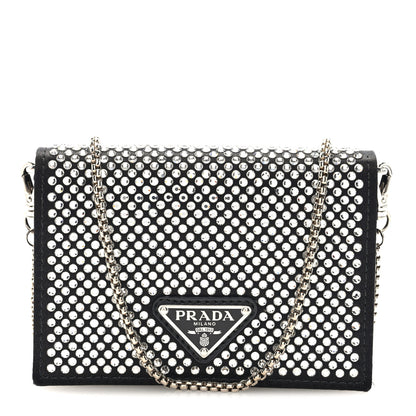 Prada Satin Crystal Metal Triangle Logo Card Holder With Strap Cristal Cristal 7 of 9