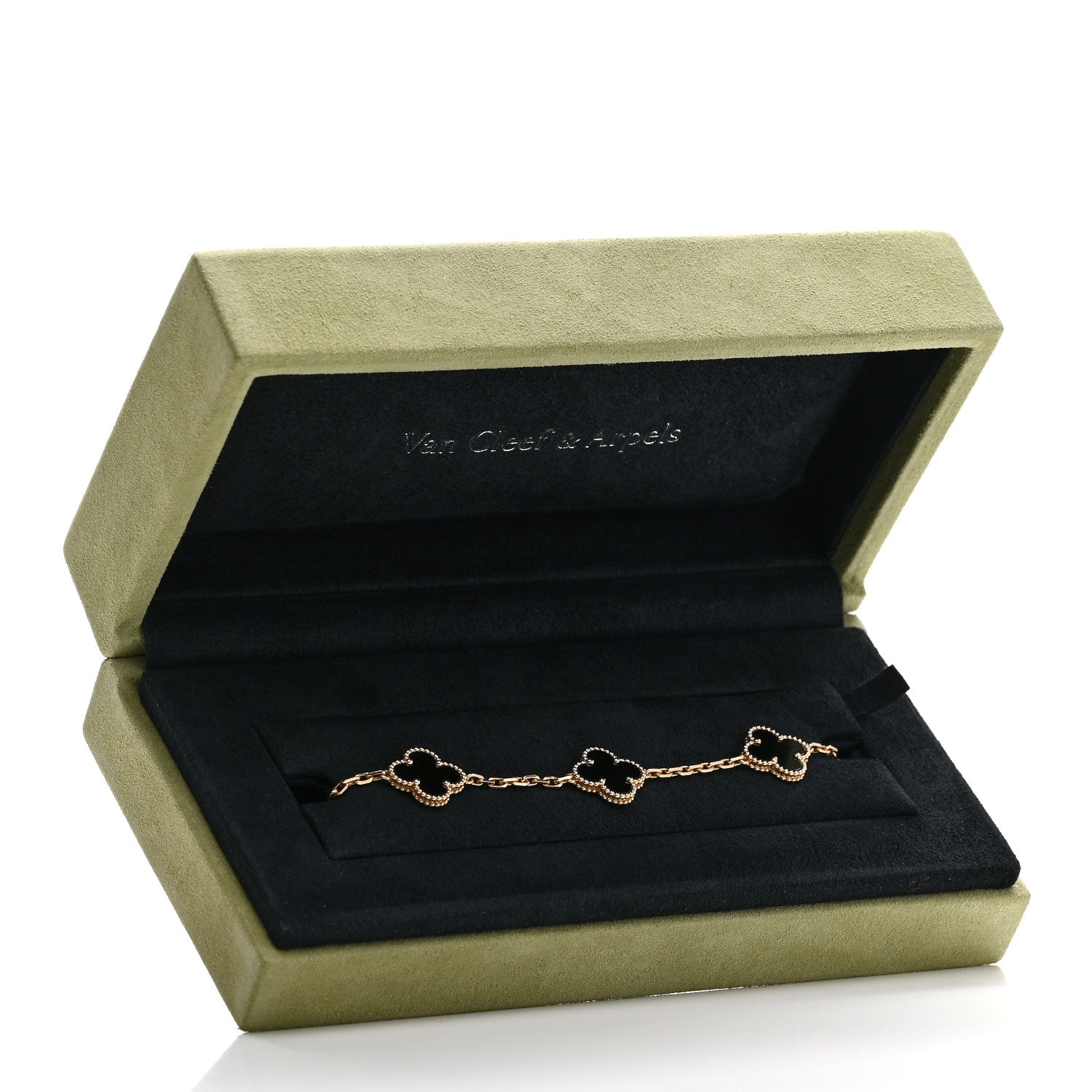 Van Cleef & Arpels 18K Yellow Gold Black Onyx 5 Motifs Vintage Alhambra Bracelet 5 of 5