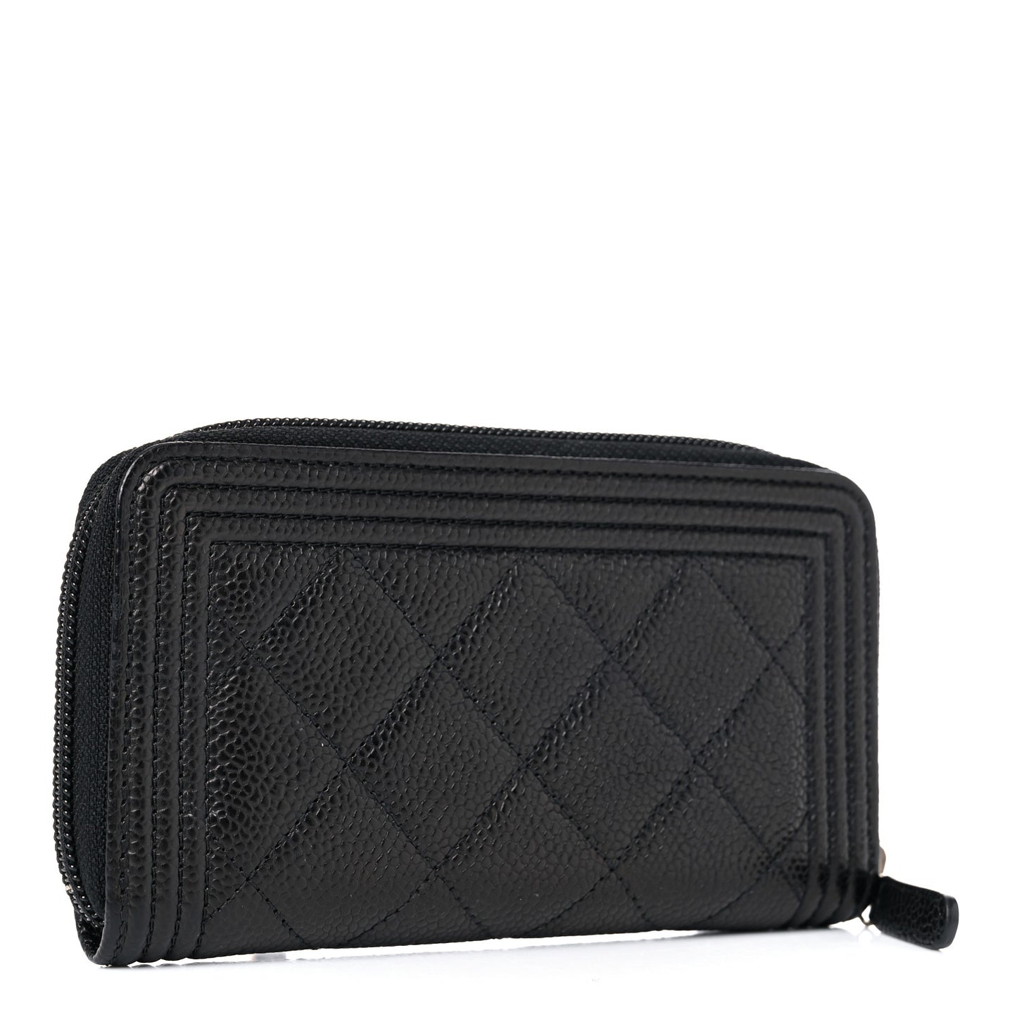 Caviar Quilted Small Boy Zip Around Wallet Black