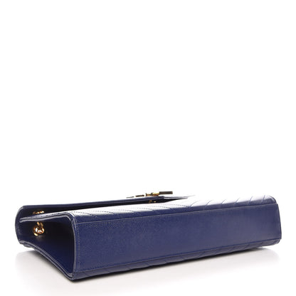 Saint Laurent Grain De Poudre Matelasse Chevron Large Monogram Satchel Blue 4 of 12