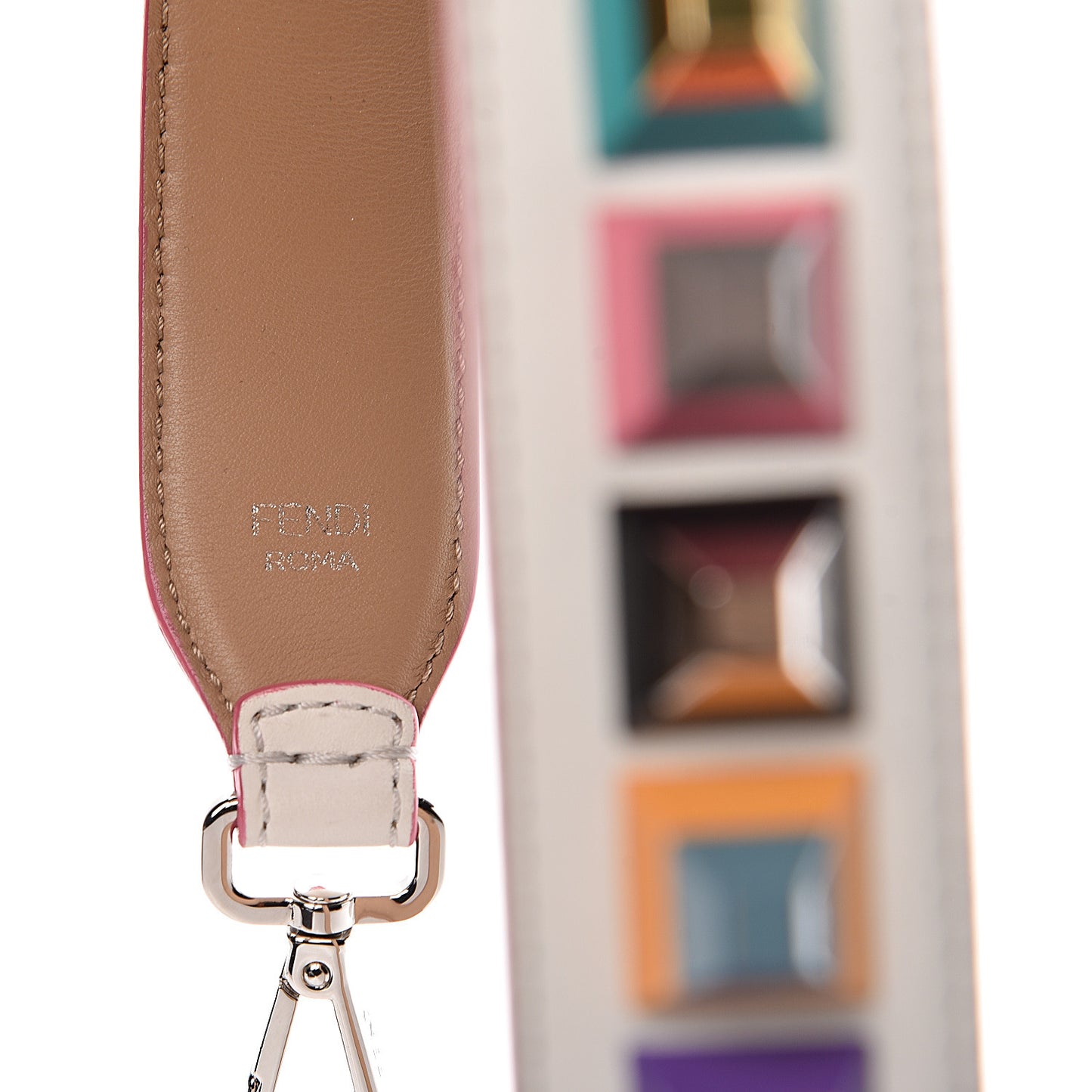 Vitello Dolce Plexiglass Bi-Color Studded Strap You White Ice Cuoio Multicolor