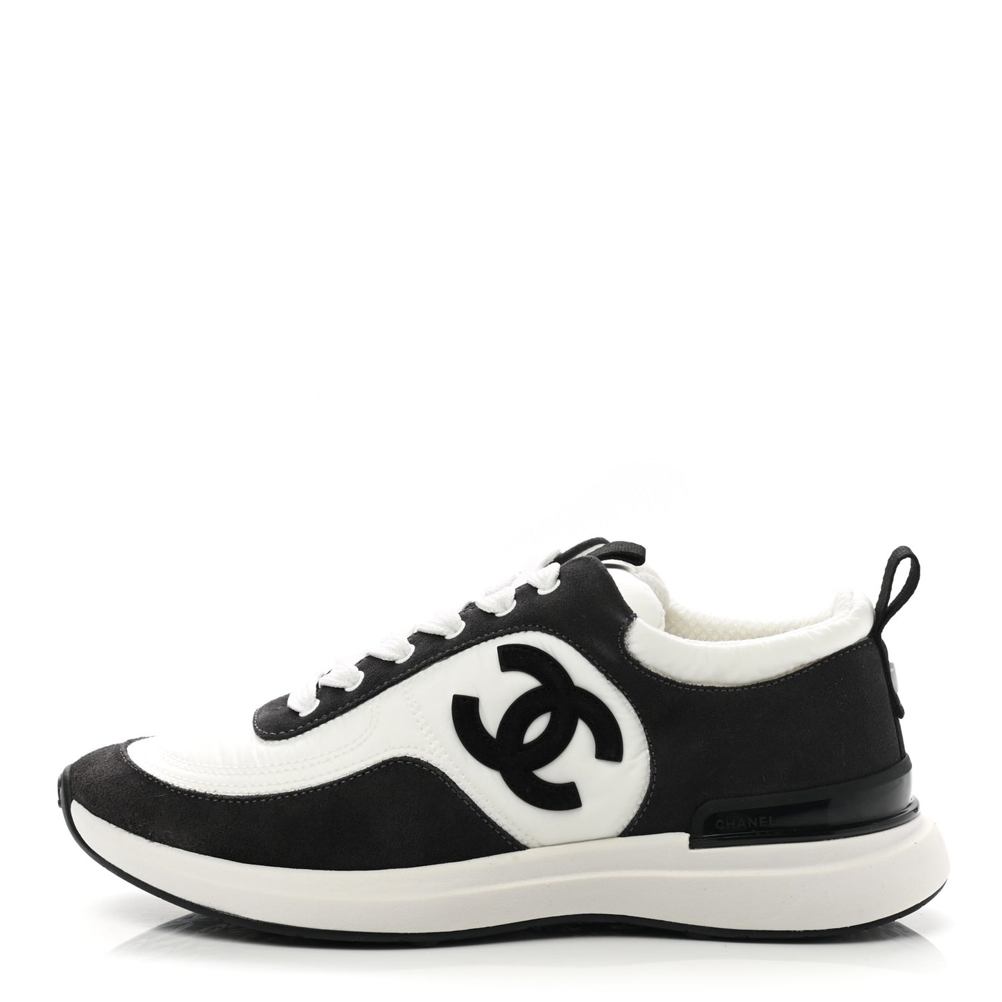 Nylon Suede Calfskin CC Sneakers 37 White Dark Grey