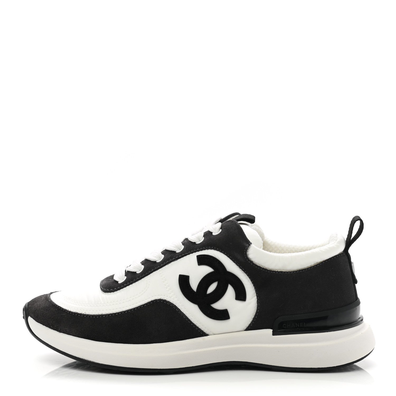 Chanel Nylon Suede Calfskin CC Sneakers 37 White Dark Grey 1 of 8