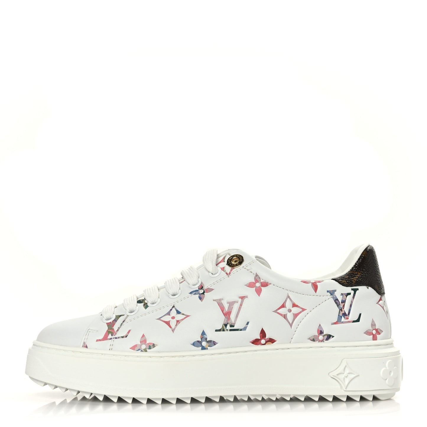 Lambskin Embossed Floral Monogram Time Out Sneakers 37 White