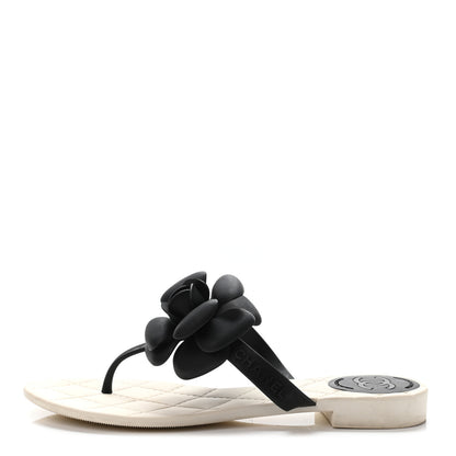 Chanel Jelly Quilted Camellia Thong Sandals 35 White Black 1 of 4