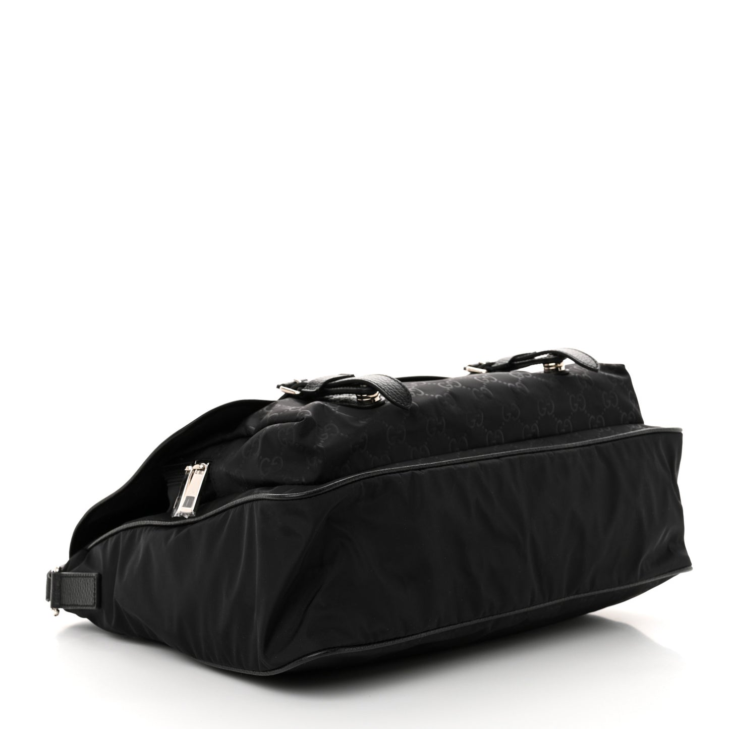 Nylon Monogram Double Buckle Flap Messenger Bag Black