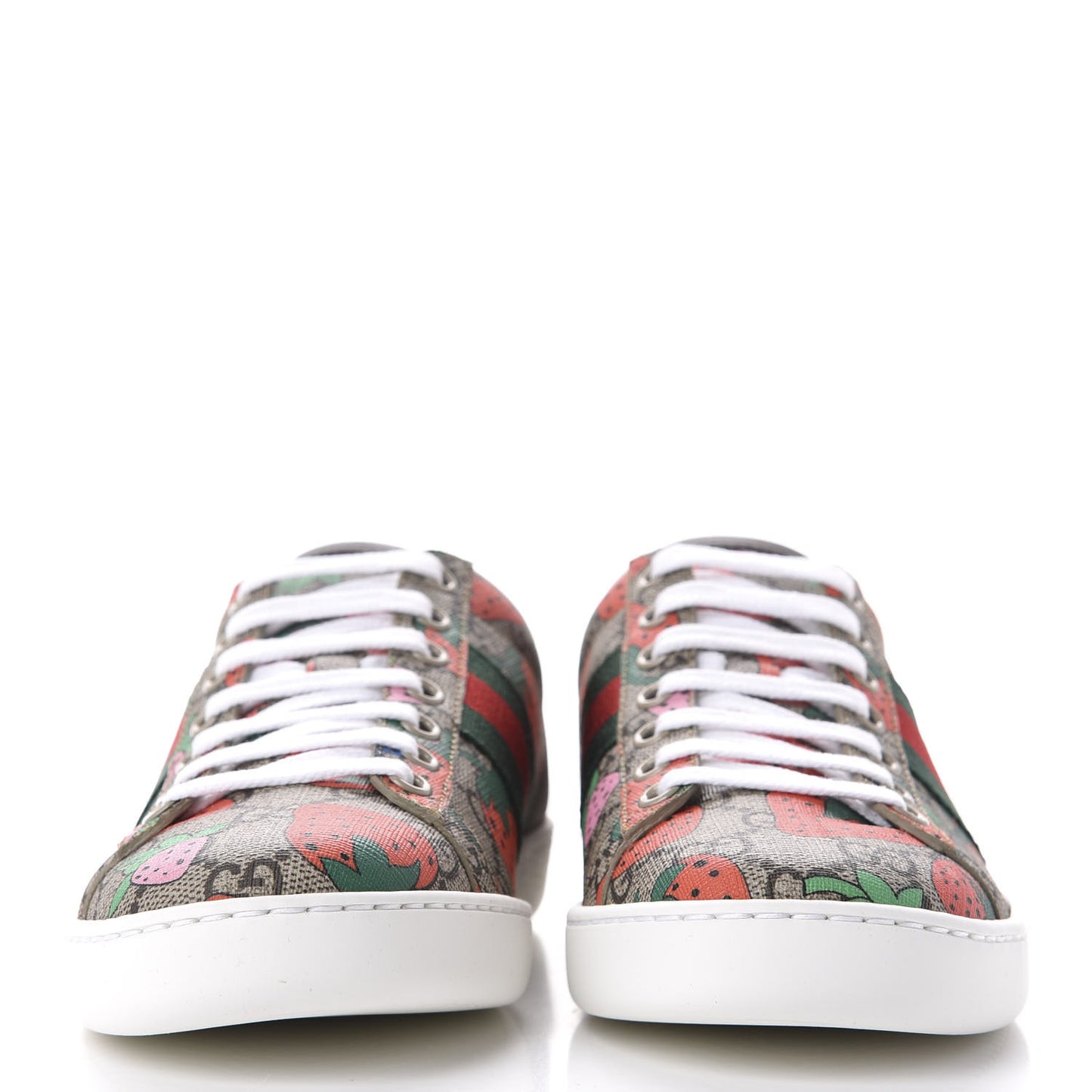 GG Supreme Monogram Strawberry Web Womens Ace Sneakers 36 Beige Multicolor Red Green
