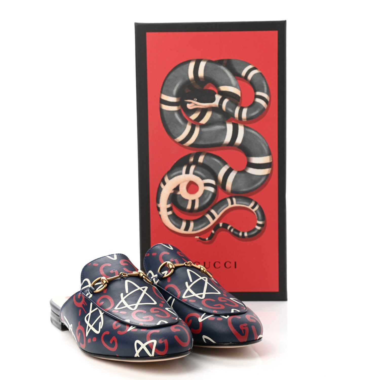 Gucci GucciGhost Print Womens Princetown Slippers 40 Blue Agata Hibiscus Red 9 of 9