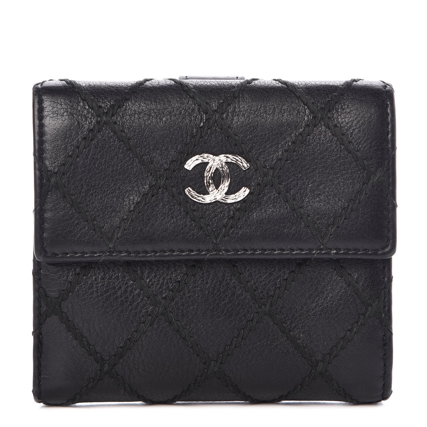 Lambskin Diamond Stitched Compact Wallet Black