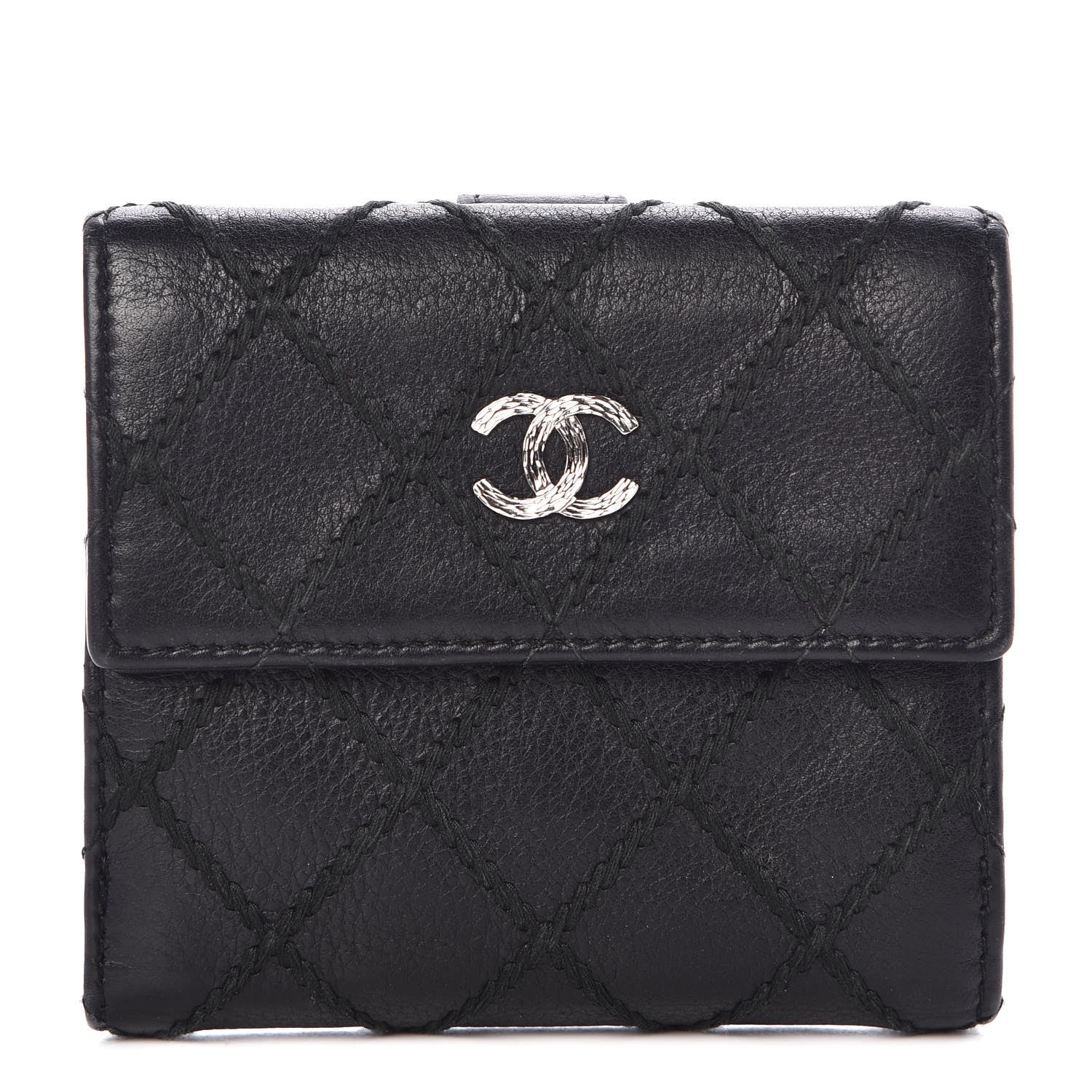 Chanel Lambskin Diamond Stitched Compact Wallet Black 1 of 12