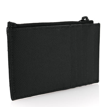 Saint Laurent Grain De Poudre Matelasse Chevron Monogram Fragments Zippered Card Case Black 3 of 8