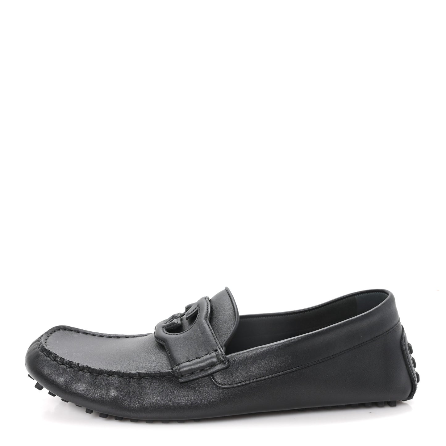 Soft Clove Calfskin Monochrome Mens Interlocking G Driver Loafers 11 Black