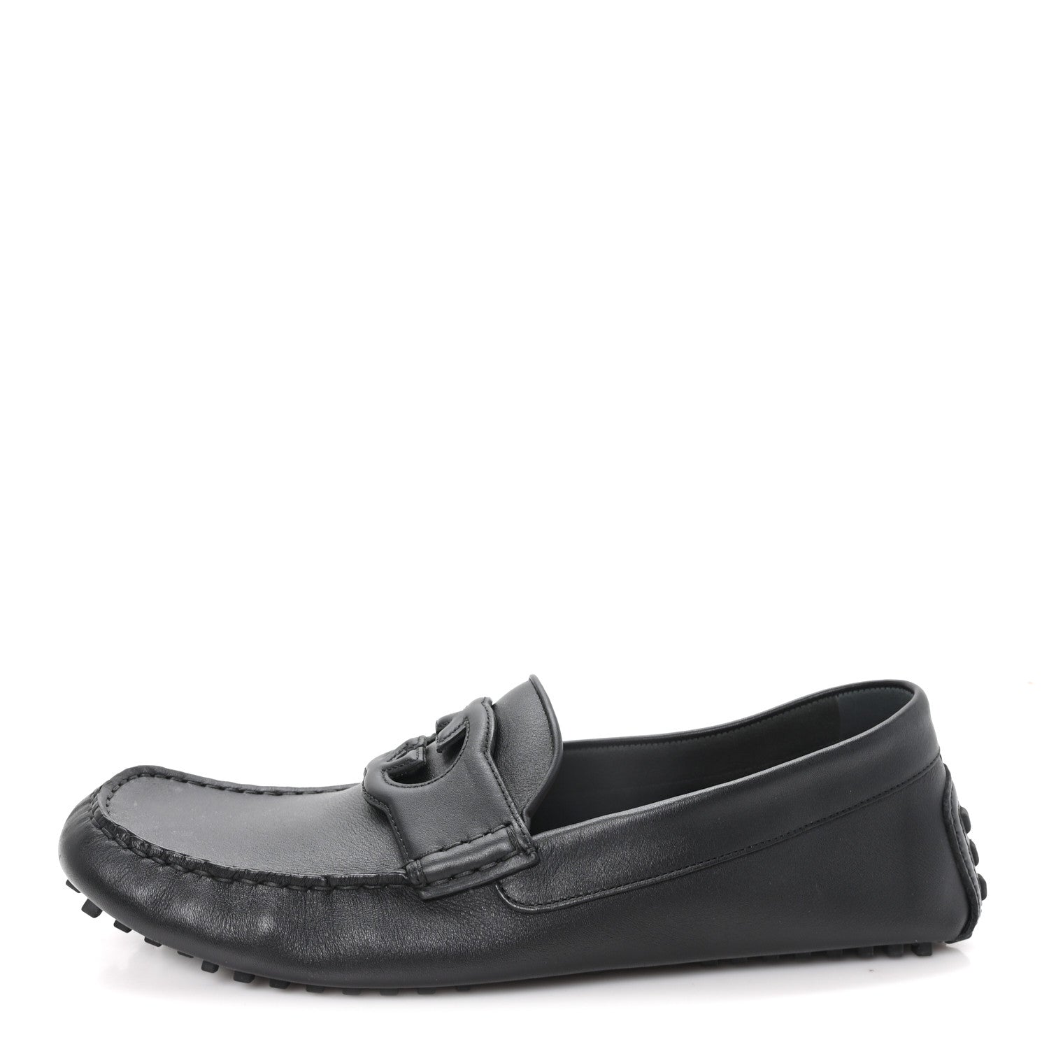Gucci Soft Clove Calfskin Monochrome Mens Interlocking G Driver Loafers 11 Black 1 of 9