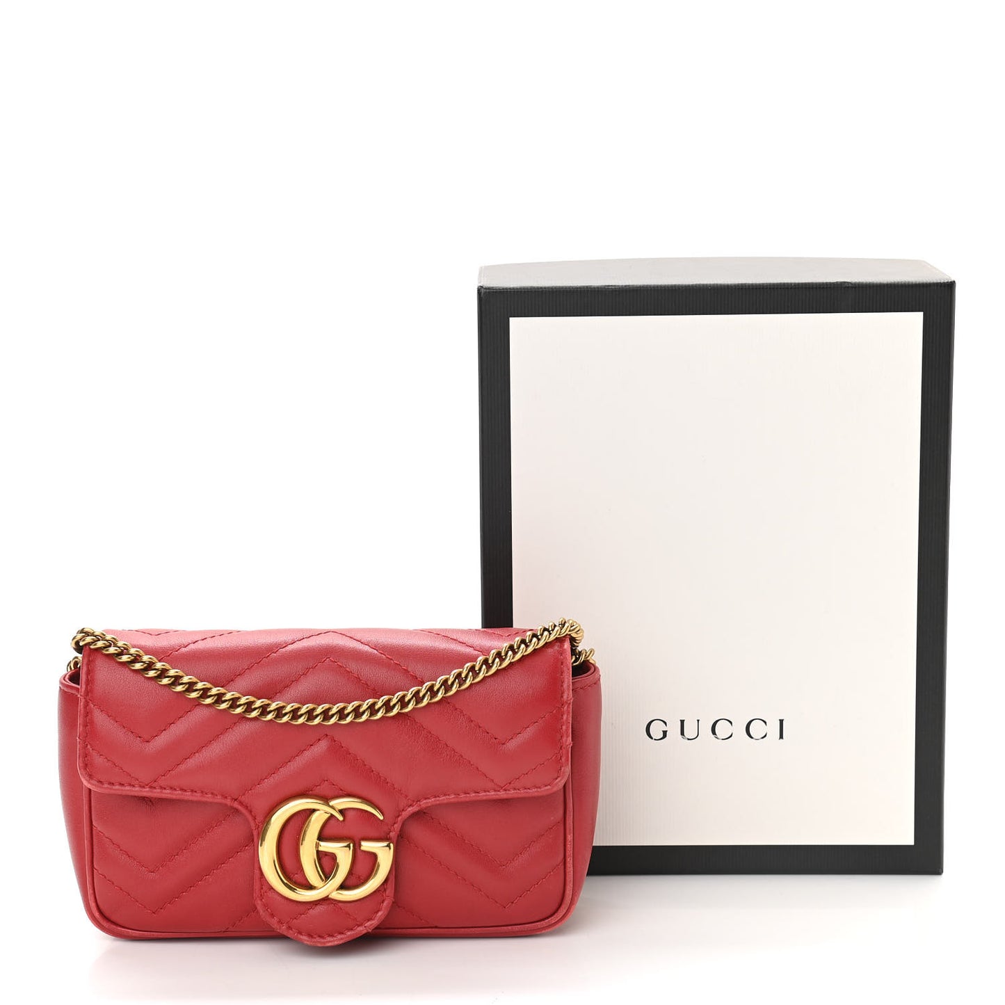 Calfskin Matelasse Super Mini GG Marmont Shoulder Bag Hibiscus Red