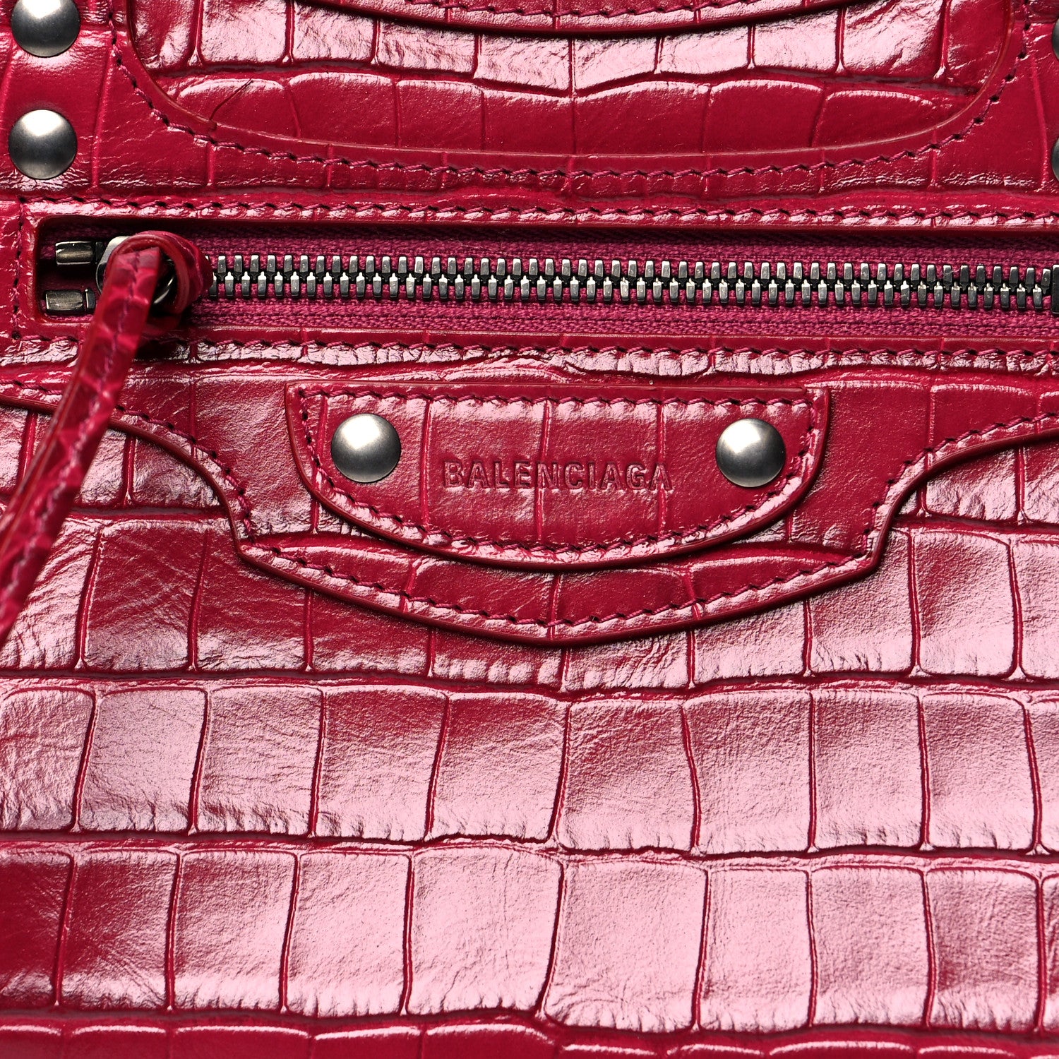 Balenciaga Calfskin Crocodile Embossed Neo Classic Silver Hardware S City Raspberry 6 of 8