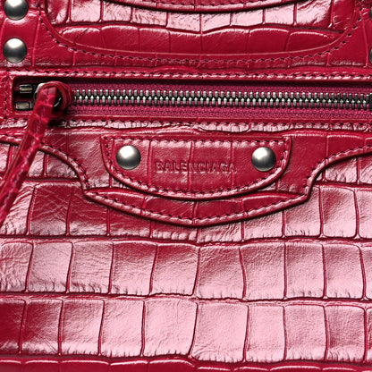 Balenciaga Calfskin Crocodile Embossed Neo Classic Silver Hardware S City Raspberry 6 of 8