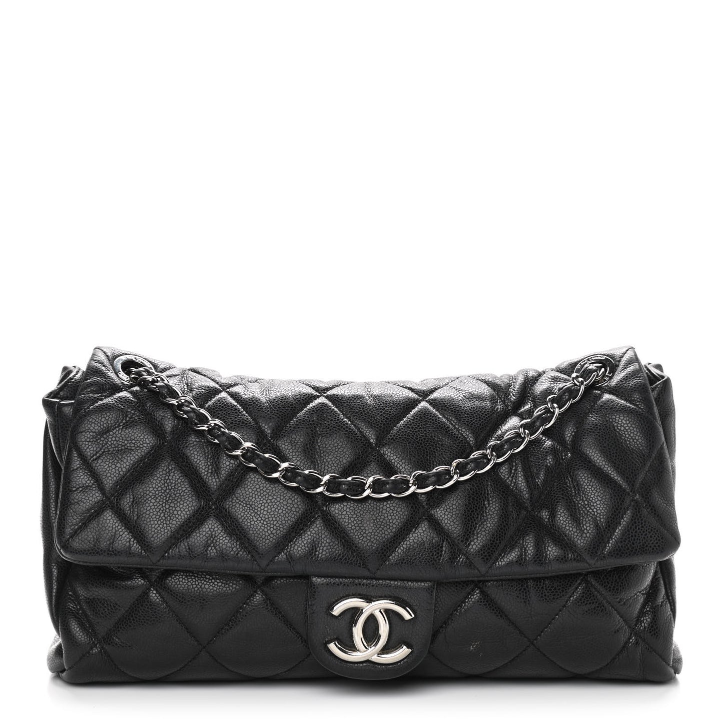 Glazed Caviar Medium Nature Flap Bag Black