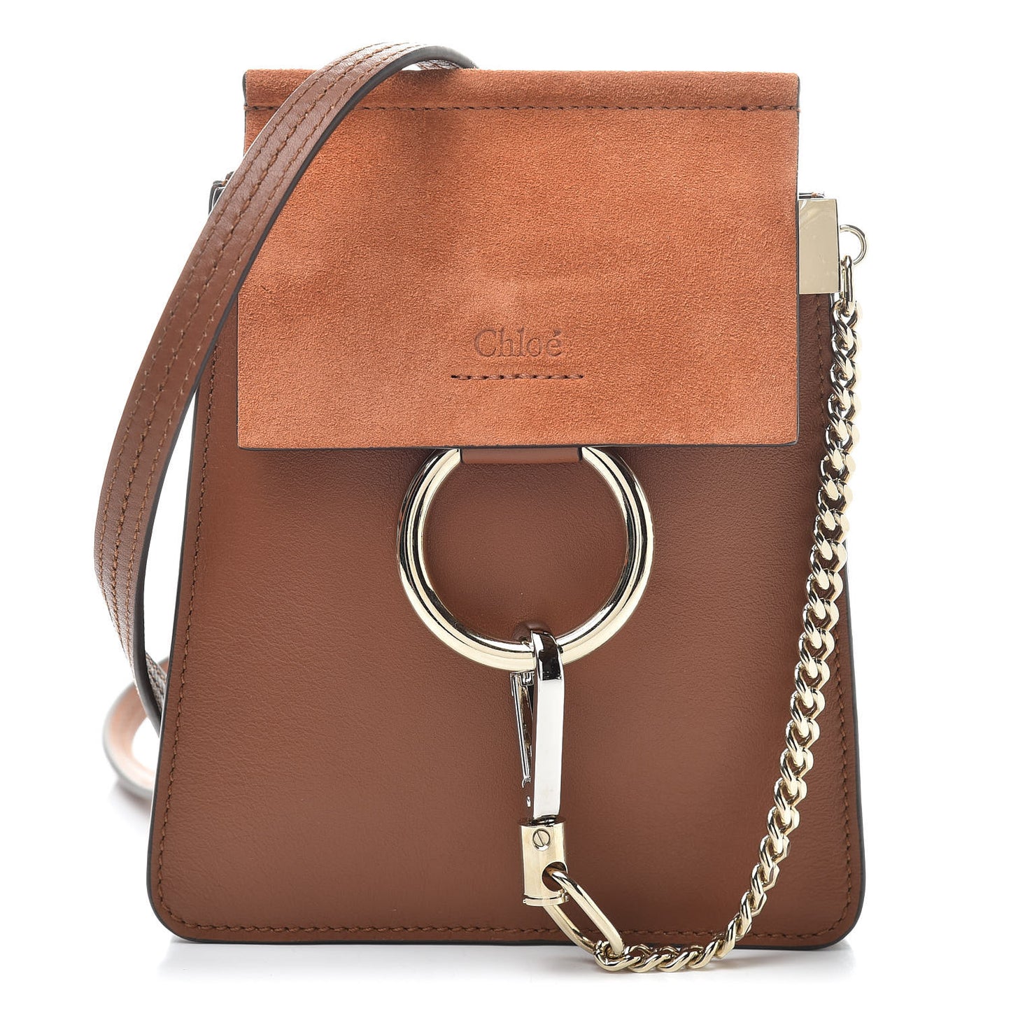 Suede Calfskin Mini Faye Bracelet Bag Tobacco