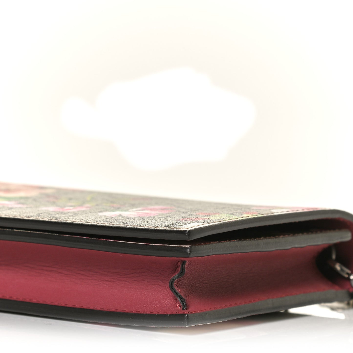 GG Supreme Monogram Blooms Chain Wallet Beige Multicolor Dry Rose