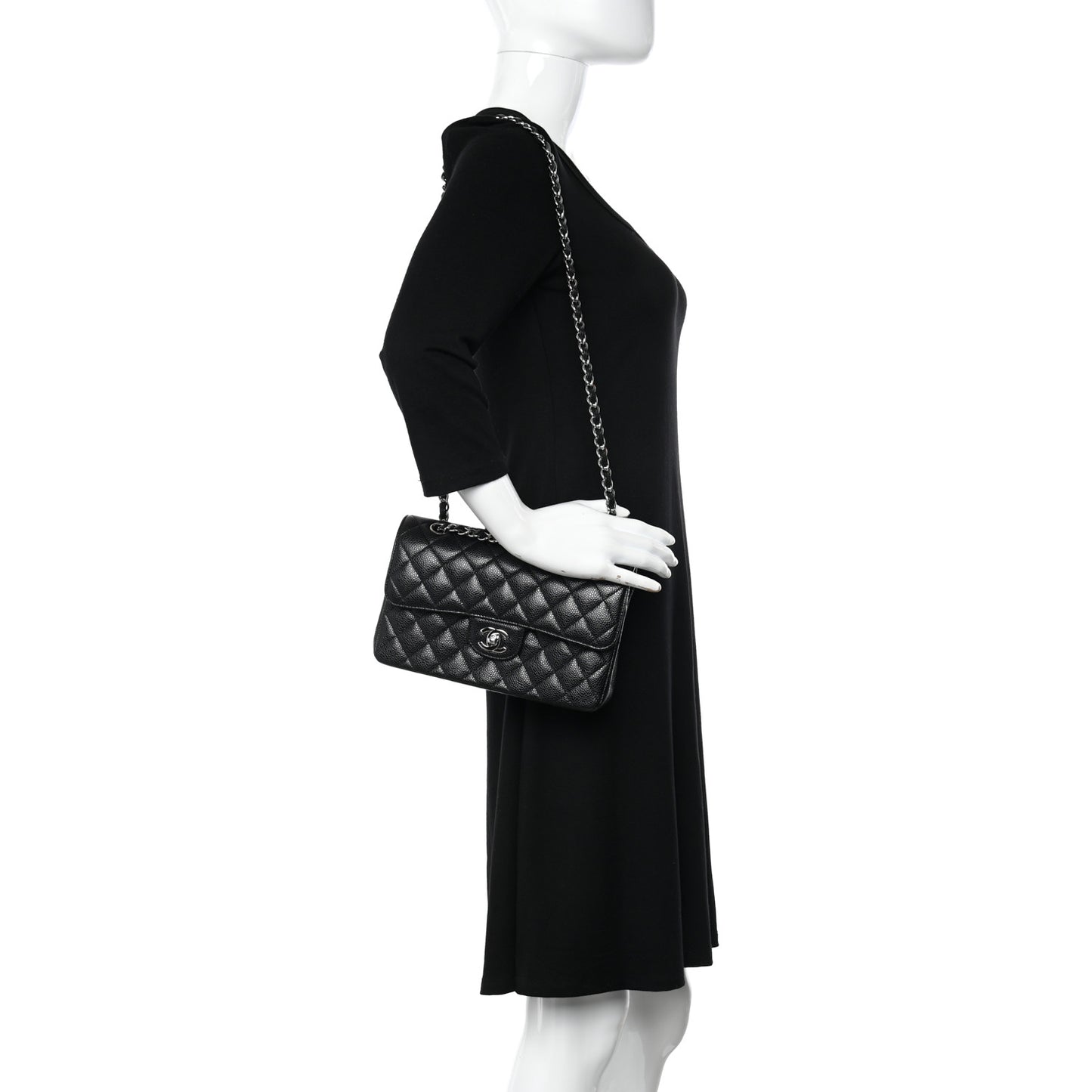 Caviar Quilted Small Double Flap Black