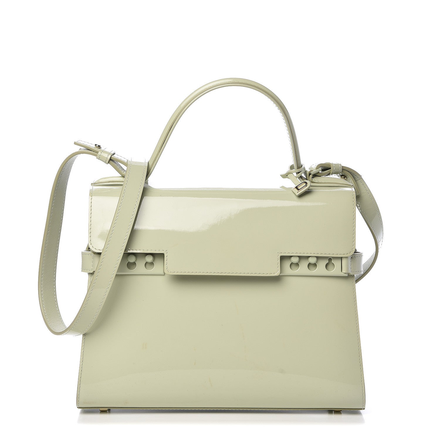 Delvaux Patent Calfskin MM Tempete Satchel Almond 1 of 15