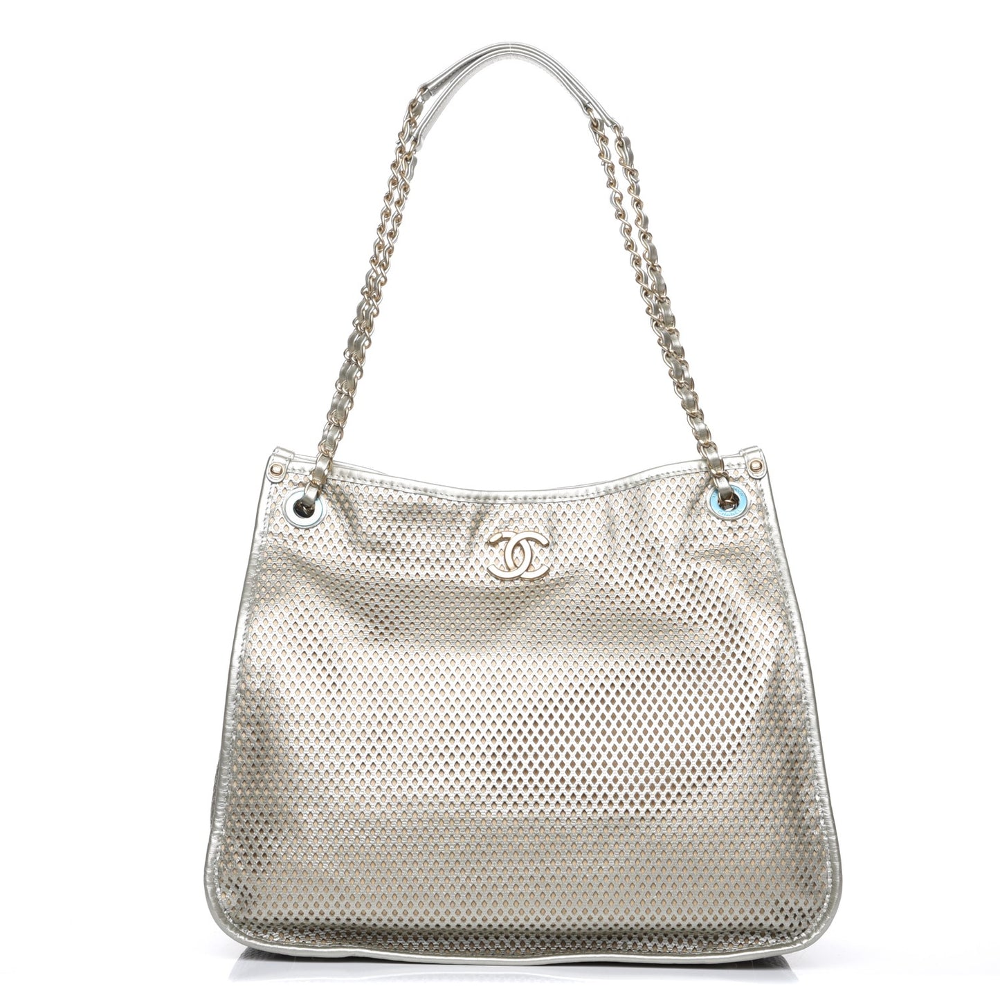 Metallic Calfskin Perforated Up In The Air Tote Silver