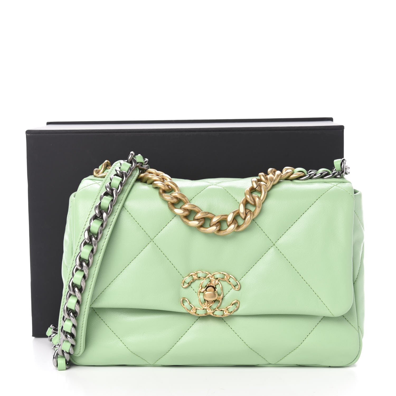Chanel Goatskin Quilted Medium 19 Flap Light Green 12 of 12