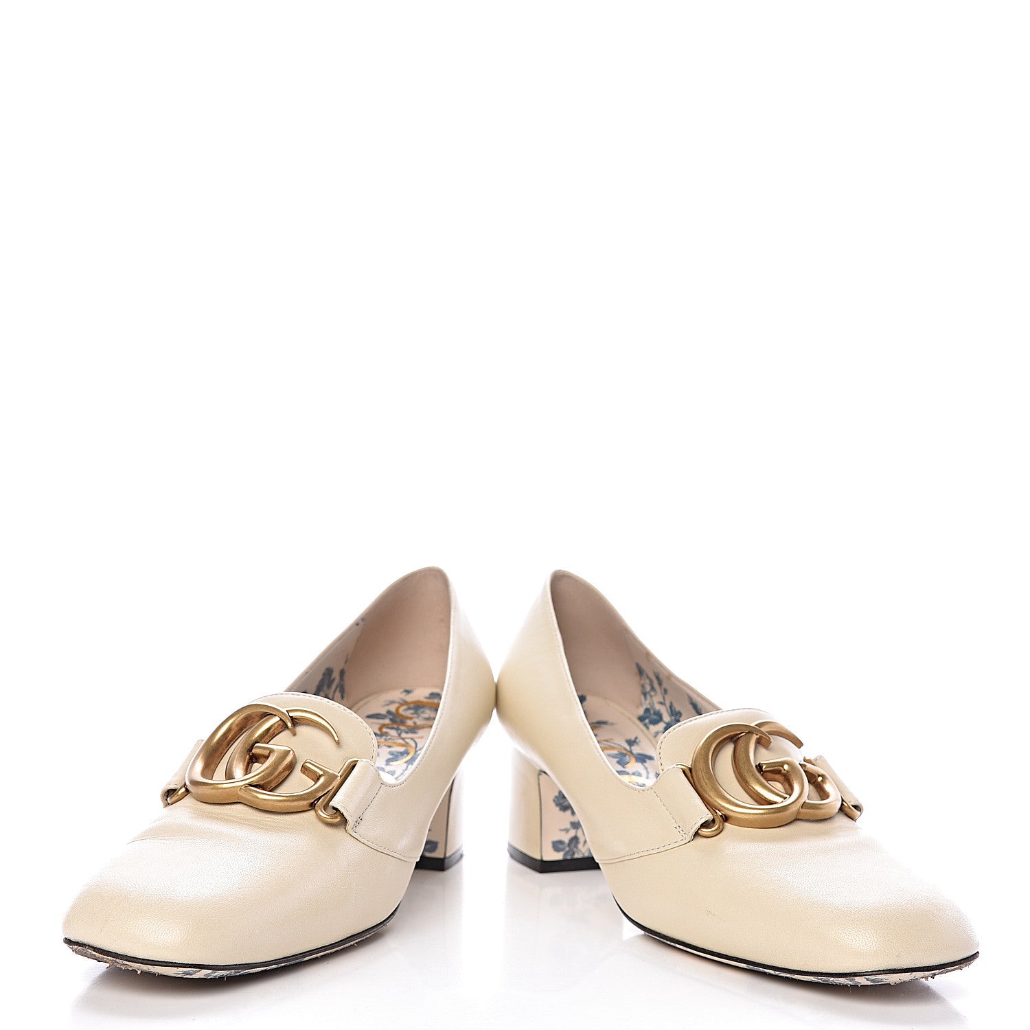Gucci Malaga Kid GG Victoire 55mm Loafer Pumps 37 Vintage White 10 of 10