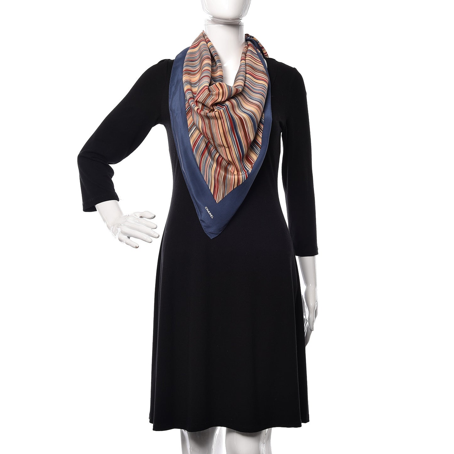 Silk Stripe CC Square Scarf Blue
