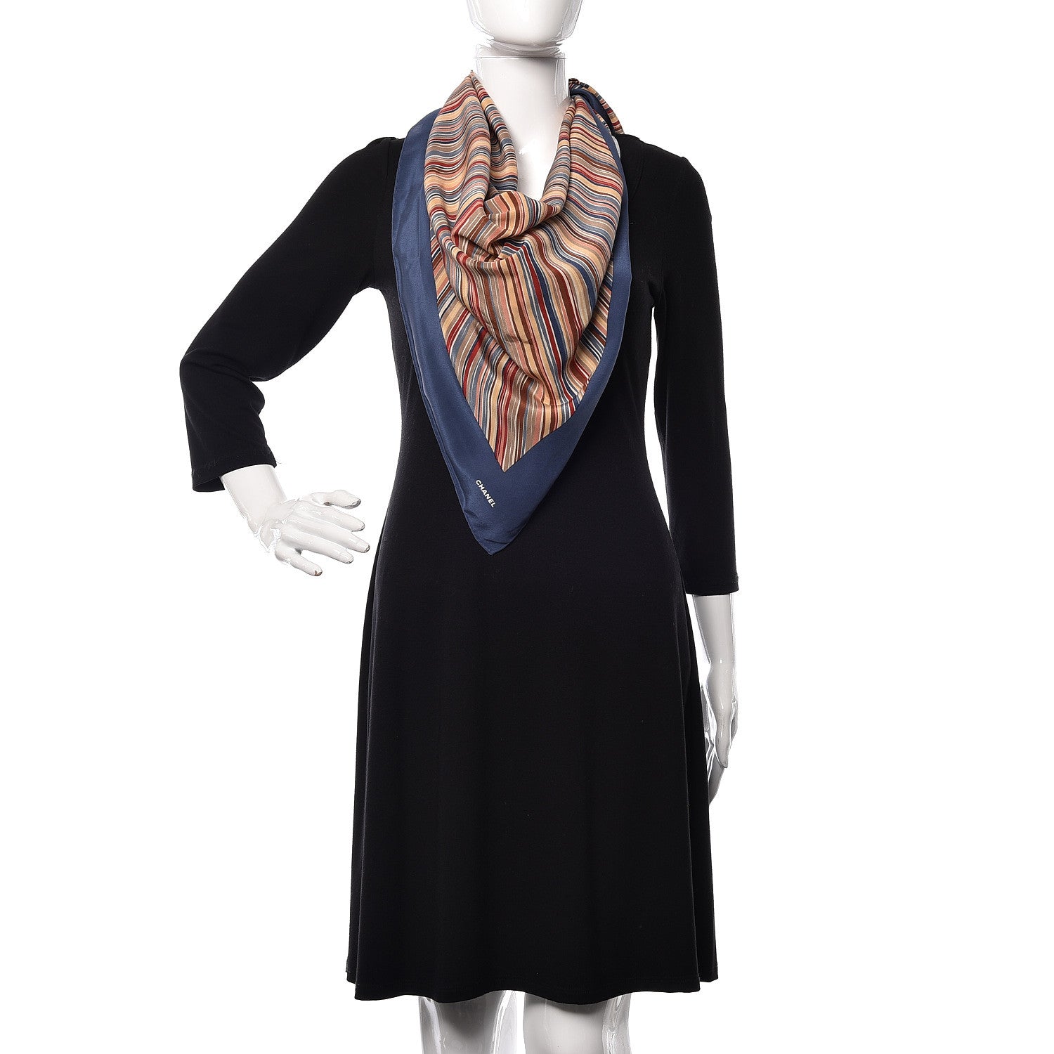 Chanel Silk Stripe CC Square Scarf Blue 2 of 5