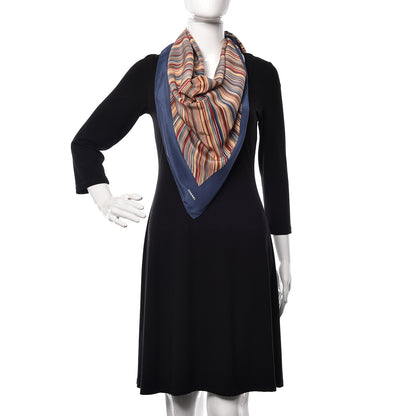 Chanel Silk Stripe CC Square Scarf Blue 2 of 5